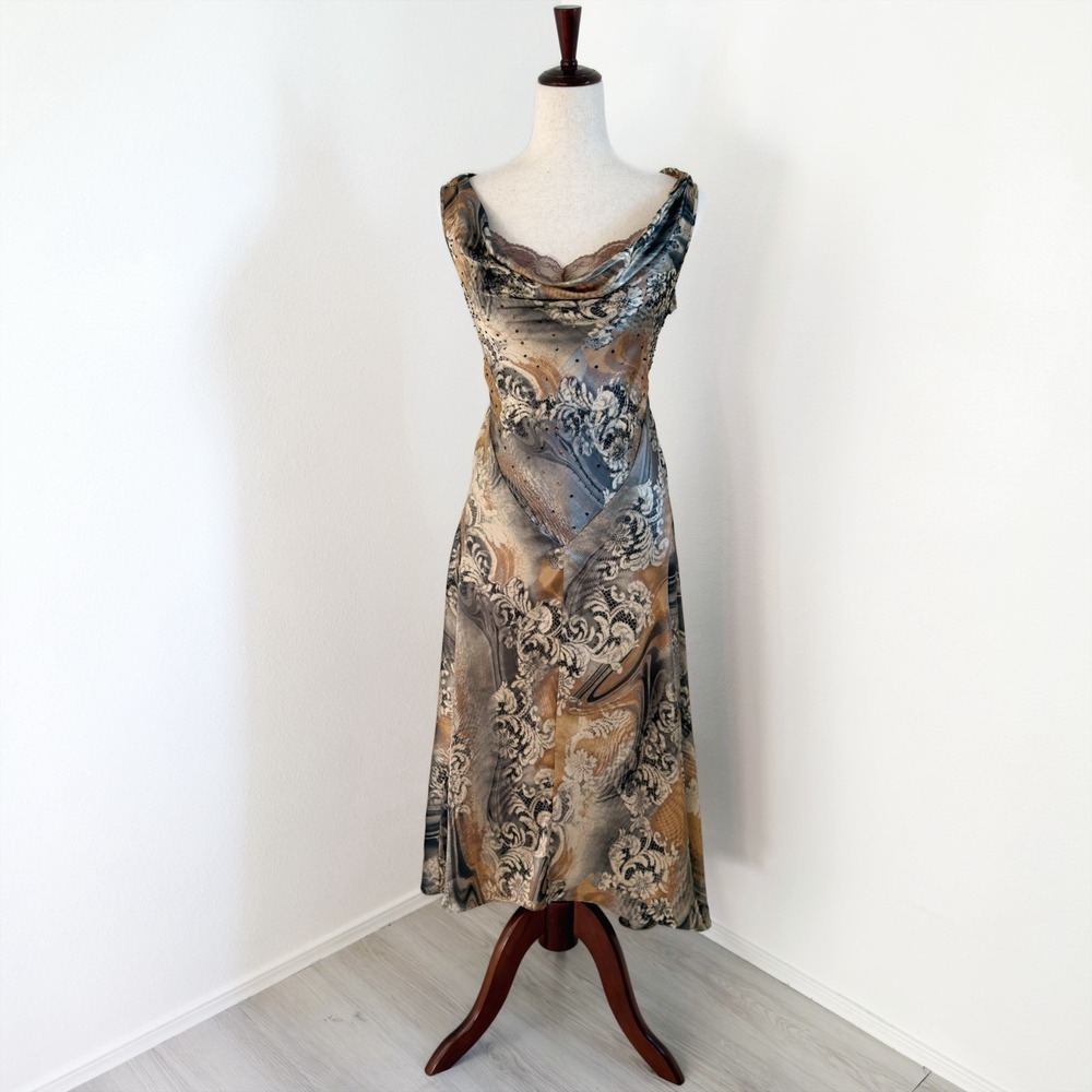 Coldwater Creek Dress Womens 6P Moody Satin Lace Abstract Fairy Goddess Beaded